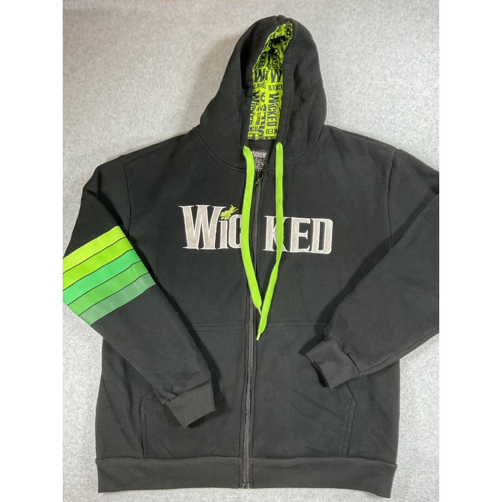 Wicked The Musical Broadway Zip Up Hoodie Black Green Embroidered Logo L 1646